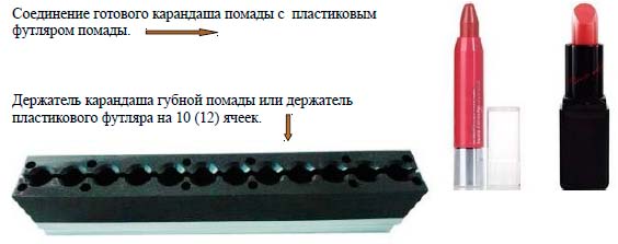 Соединение готового карандаша помады с пластиковым футляром помады и держатель карандаша губной помады или держатель пластикового футляра на 10 (12) ячеек.